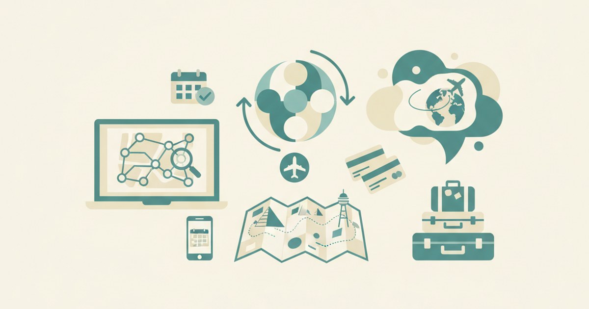 Editorial illustration supporting the article on travel booking wordpress plugin.
