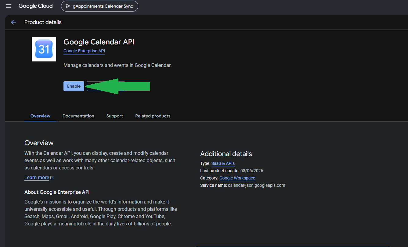 Enable the Google Calendar API