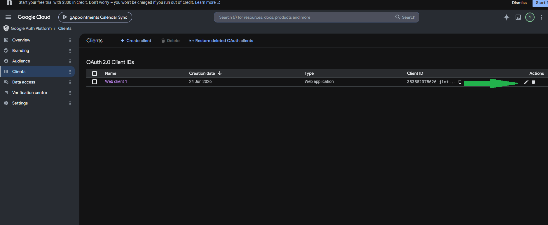 Open the client to view the Client ID and Client Secret